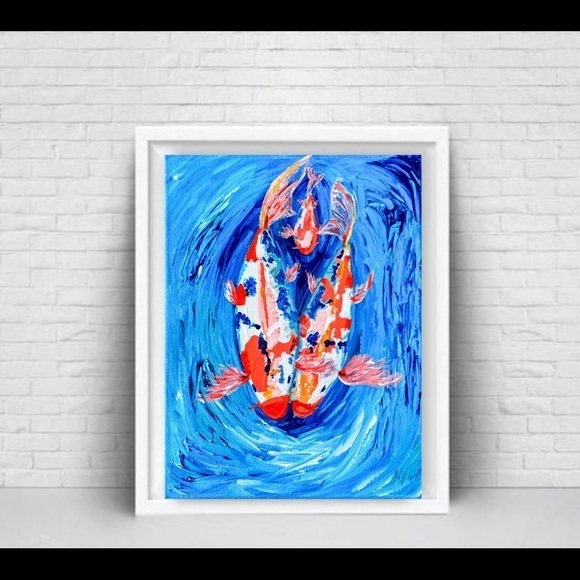 Painting of 3 Koi Fish Original Art Acrylic Painting Canvas Pisces Artwork Wall - Picture 6 of 11